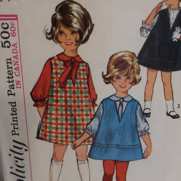 Simplicity 5638 1960's Girl's Tent Dress Pattern - Girl's Ruffle Neck Blouse Pattern - Peter Pan Collar Blouse Jumper Pattern - Child size 4