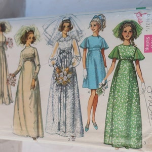 Simplicity 8144 Modello per abito da sposa anni '60 - Modello per festa nuziale anni '60 - Modello per abito con maniche a sbuffo e vita stile impero, taglia 8, busto 31,5