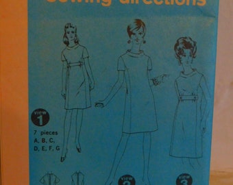 Simplicity 7425 1960's Designer Dress Pattern - Stand Up Shaped Neckline Dress Pattern - Princess Seam Dress - Size 10 Bust 32.5 Uncut