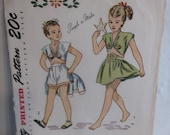 Simplicity 1945 1940's Girl's Sunsuit Pattern & Skirt Pattern - Tie Front Crop Top Pattern -Shaped Waistband Skirt Pattern - Size 10 Bust 28