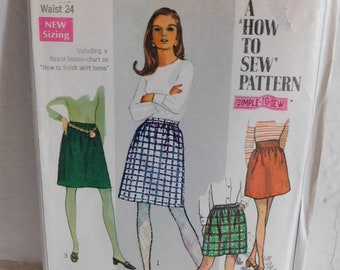 Simplicity 7735 1960's Short Skirt Pattern - How to Sew Simple to Sew Skirt Pattern - Wide Waistband Skirt Pattern - Size Jr 9/10 Waist 24