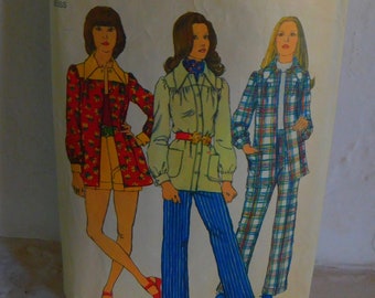 Simplicity 5005 1970's High Waist Shorts Pattern -High Waist Pants Puff Sleeve Shirt Jacket Pattern - Smock Jacket Pattern - Size 16 Bust 38