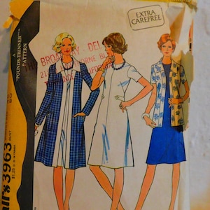 McCall&#39;s 3963 1970&#39;s A-line Dress and Coat Pattern - A &#39;Pounds Thinner&#39; pattern - One Piece Dress Pattern - Extra Large - Size 46 Bust 50