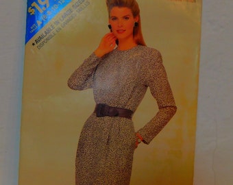 Butterick 6892 1980's Slim Dress Pattern - Easy to Sew Dress Pattern - Big Shoulder Dress Pattern- Size 6-8-10-12-14 Bust 30 31 32 34 36