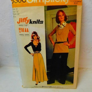 Simplicity 5306 1970&#39;s Maxi Skirt Pattern - Scoop Neck Long Sleeve Shirt Pattern - Easy to Sew Maxi Skirt Pattern - Size 14 bust 36 Waist 28