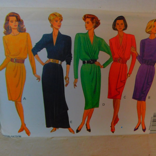 Butterick 5102 1990's Maxi Dress Pattern - Faux Wrap Dress Pattern - V-Neck Dress Pattern - Big Shoulder Dress - Size 12 14 16 Bust 34 36 38