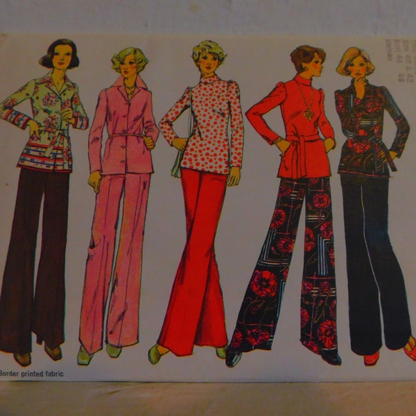 Simplicity 6029 1970's Wide Leg Pants Pattern - High Waist Pants Pattern - Roll or Shirt Collar Blouse Pattern Size 40 & 42 Bust 44  46