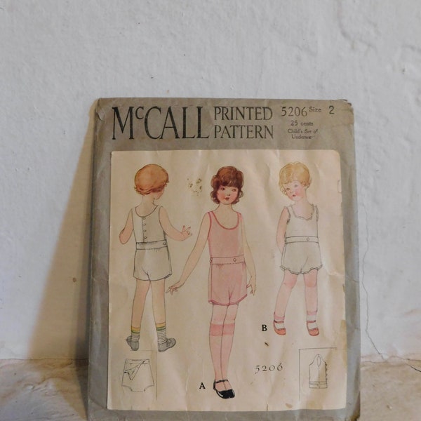 McCall 5206 1930's Child's Set of Underwear Pattern - Original Vintage 1930's Unisex Children's Pattern Size 2