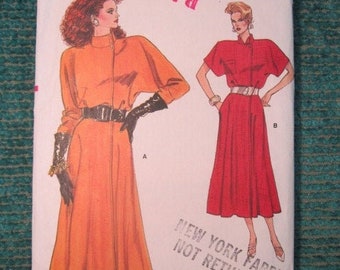 Vogue 9674 Blouson Dress Pattern  1980's  Asymmetrical Blouson Big Shoulder Midi Dress Pattern - Uncut Sizes 8-10-12 Bust 32 34