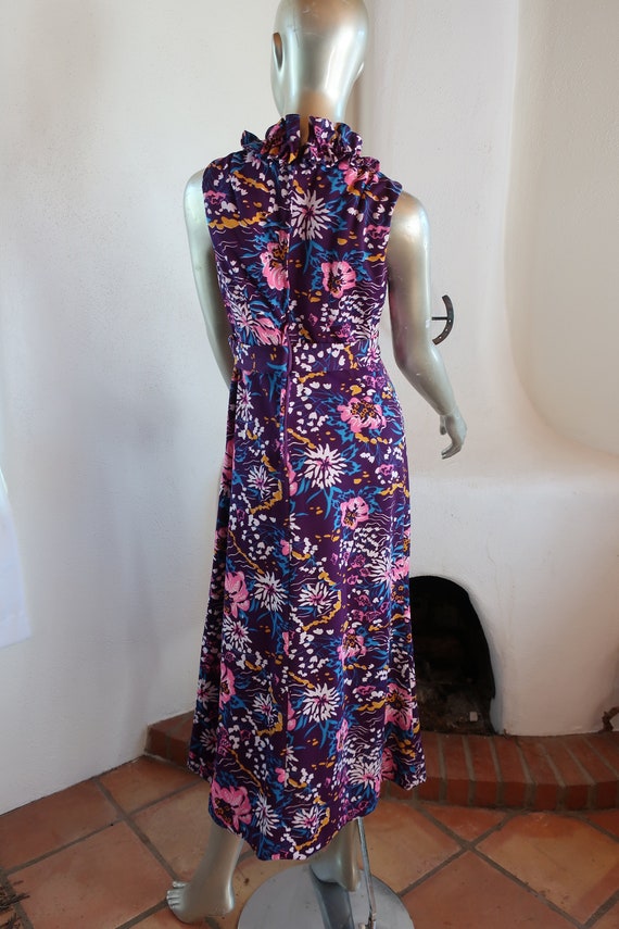 Vintage 1970's Polyester Maxi Dress - 1970's Purp… - image 7