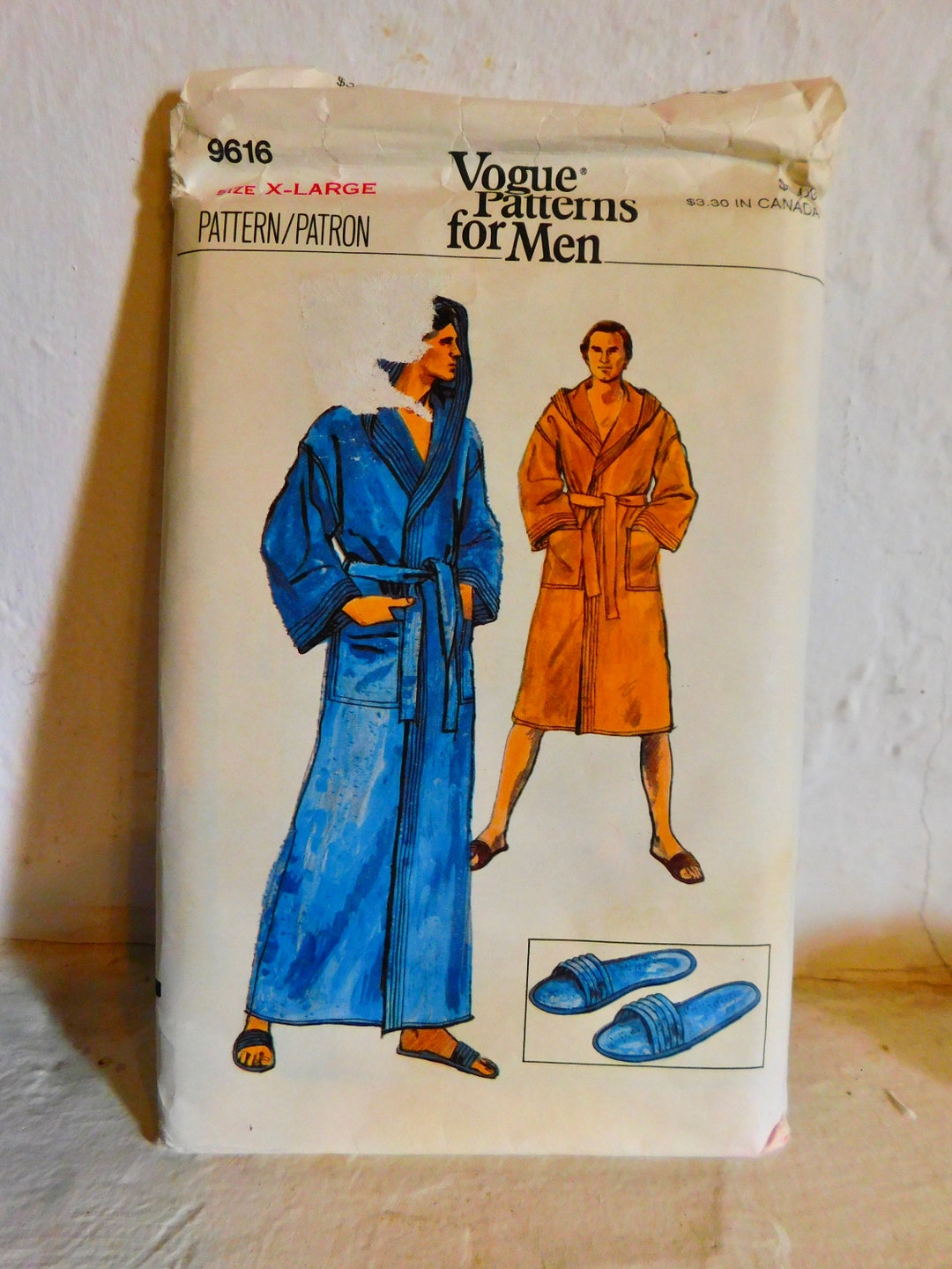 Vogue 9616 1970's Men's Robe Pattern Full Length Hooded Robe and