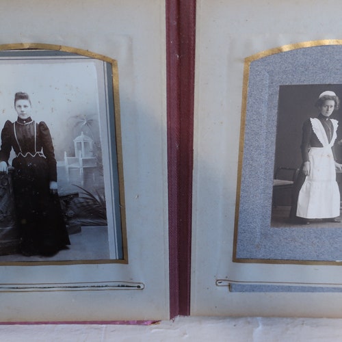 Antique Photo Album with Photos - 1800's? - Dutch Cabinet shops Card Album with Painted Portrait Cover - Antique Photos - Fragile Condition