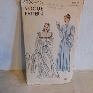 Vogue 6006 Vintage 1950's Nightgown Pattern 1950's Negligee Pattern Full Length Nightgown Pattern Size 12 Bust 30 image 2