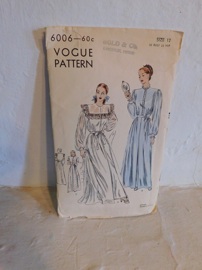 Vogue 6006 Vintage 1950's Nightgown Pattern 1950's Negligee Pattern Full Length Nightgown Pattern Size 12 Bust 30 image 2