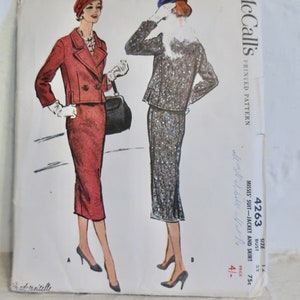 McCalls 4263 1950&#39;s Women&#39;s Suit Pattern - 1950&#39;s Suit Dress Pattern - Long Pencil Skirt Pattern - Short Jacket Pattern - Size 12 Bust 32