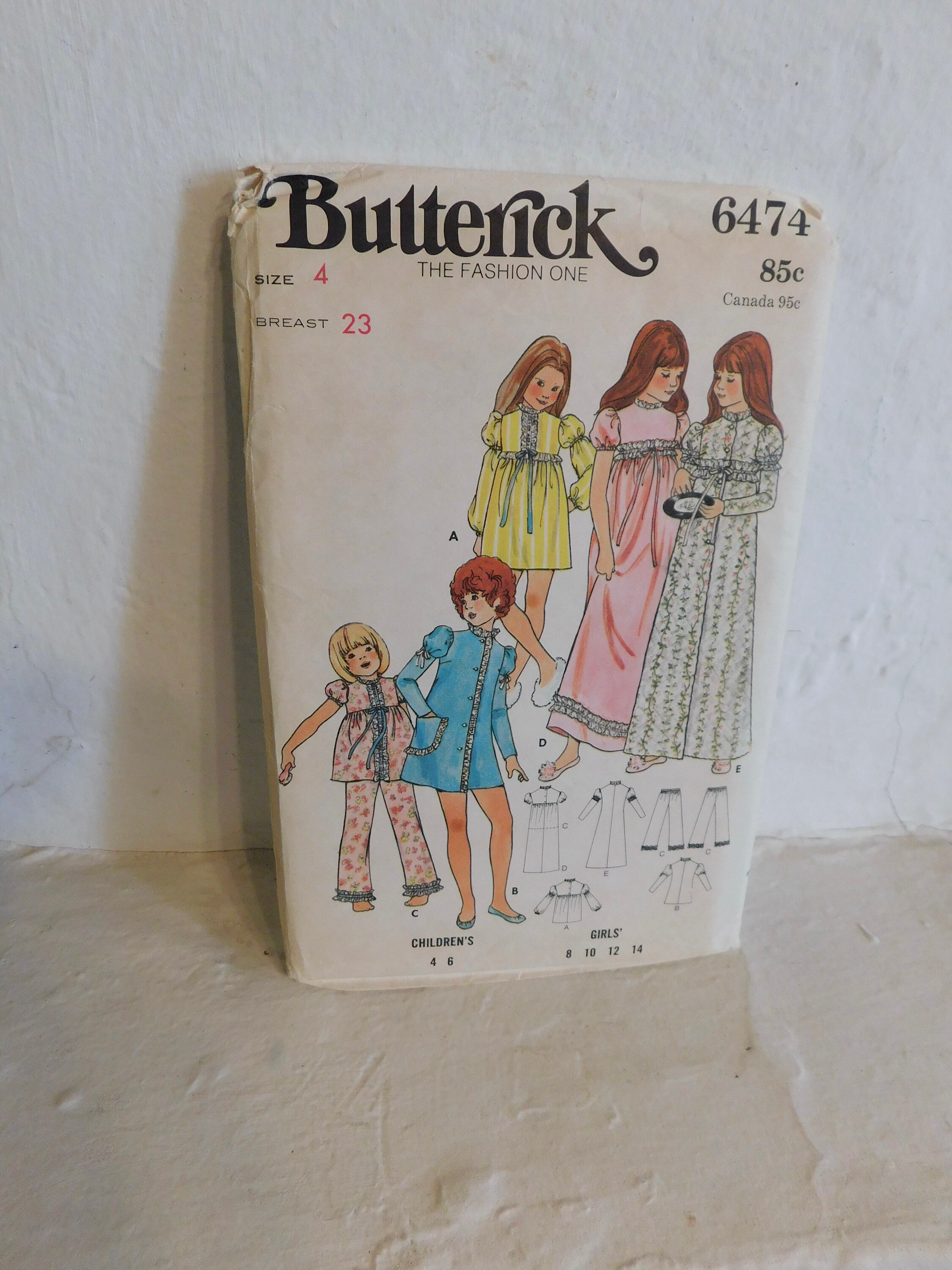 Butterick 6474 1970's Girl's Nightgown, Robe & Pajamas Pattern 1970's ...