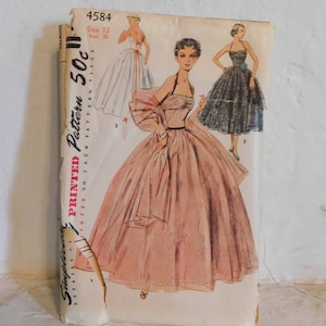 Simplicity 4584 1950&#39;s Halter Gown Pattern - Open Back Party Dress with Stole Pattern - 1950&#39;s Evening Gown Pattern - Size 12 Bust 30