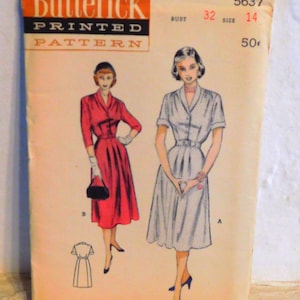 Butterick 5637 1940&#39;s or 50&#39;s Shirtwaist Dress Pattern - Open Pleat Dress Pattern - Day Dress Pattern - Uncut - Size 14 Bust 32