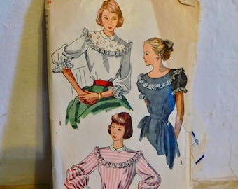 Simplicity 2483 1940's Peasant Blouse Pattern - Yoke Top Ruffle Blouse Pattern - Peter Pan Collar Blouse Pattern - Size 16 bust 34