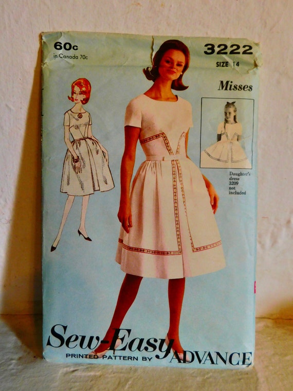 Advance 3222 1960 s Inverted Pleat Dress Pattern full Skirt Fitted Bodice Dress Pattern Wide Neckline Angled Pleats Size 14 Bust 34 Uncut Etsy Canada