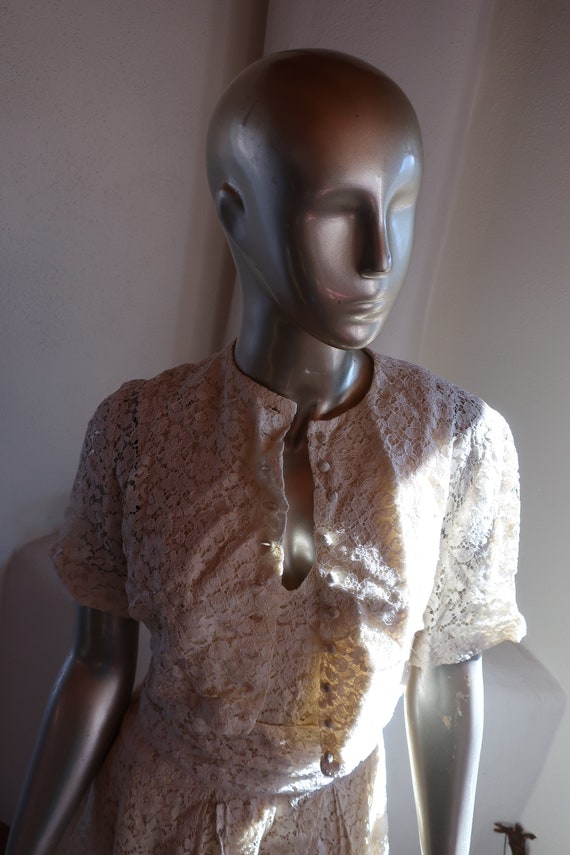 Vintage 1960's Lace Party Dress - Romantic Ivory … - image 2