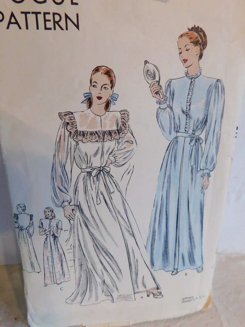 Vogue 6006 Vintage 1950's Nightgown Pattern 1950's Negligee Pattern Full Length Nightgown Pattern Size 12 Bust 30 image 1