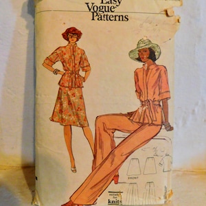 Vogue 9136 1970&#39;s Dart Fitted High Waist Wide Leg Pants Pattern, A-line Skirt Pattern, & Belted Shirt Pattern - 70&#39;s Vogue - Size 14 Bust 36