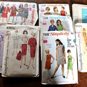 Lot of 1960&#39;s Sewing Patterns - Eight Women&#39;s Patterns bust 34 - All Complete - Simplicity 4304 5508 6121 7254 7429 7499 7528 7812 Size 12