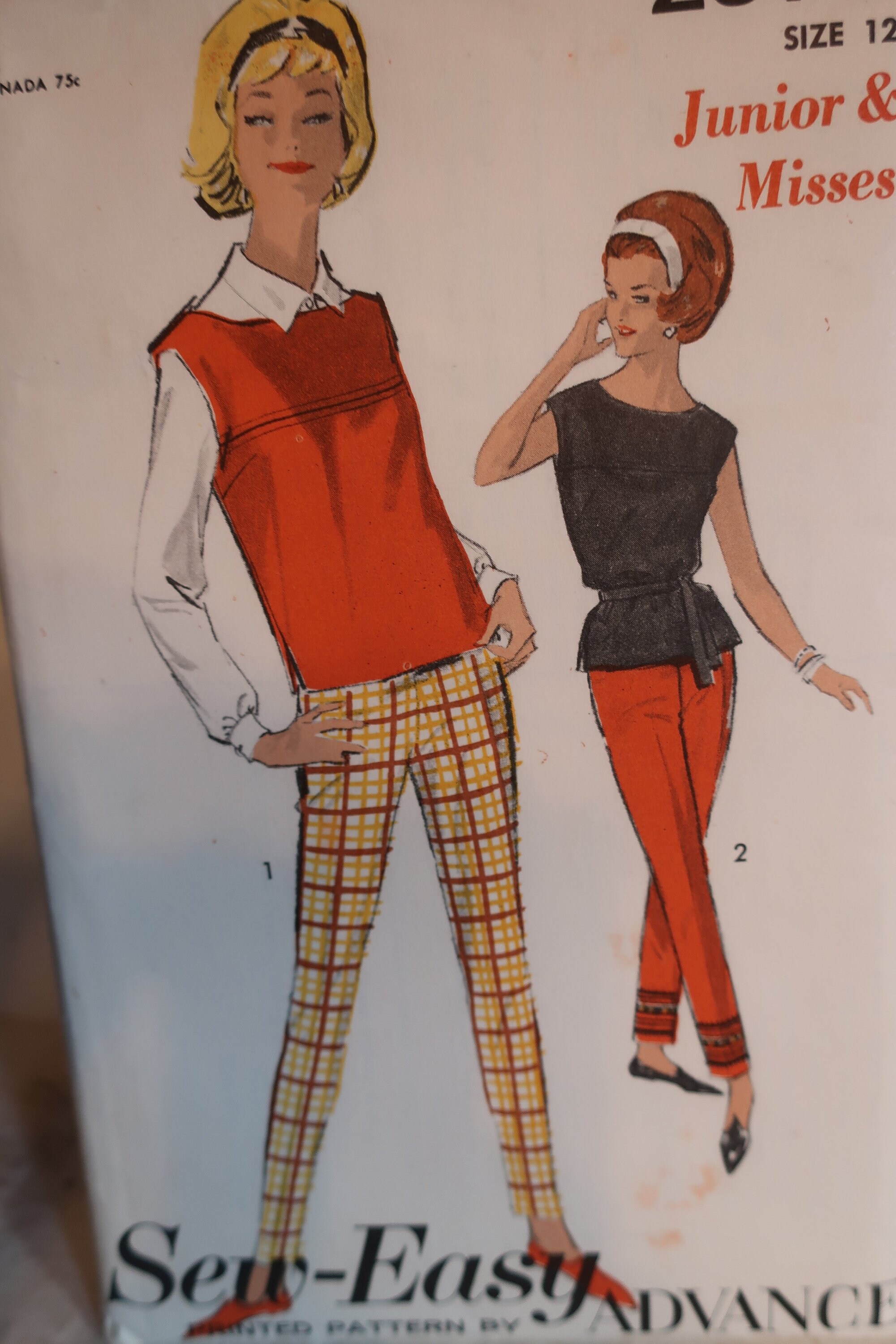 1960's Pencil Leg Pants Pattern Advance 