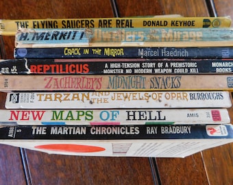 Vintage Pulp Fiction, Fantasy, and Sci Fi Paperback Books - Instant collection 1940's 1950's 1960's - Lot of 8 Vintage Books Very Worn Books