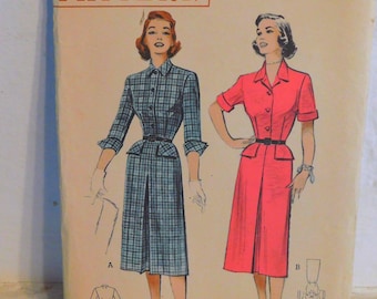 Butterick 5831 1940's Day Dress pattern - Inverted Pleat Dress Pattern - Quick and Easy 40's 50's Shirtwaist Dress Pattern - Size 14 Bust 32