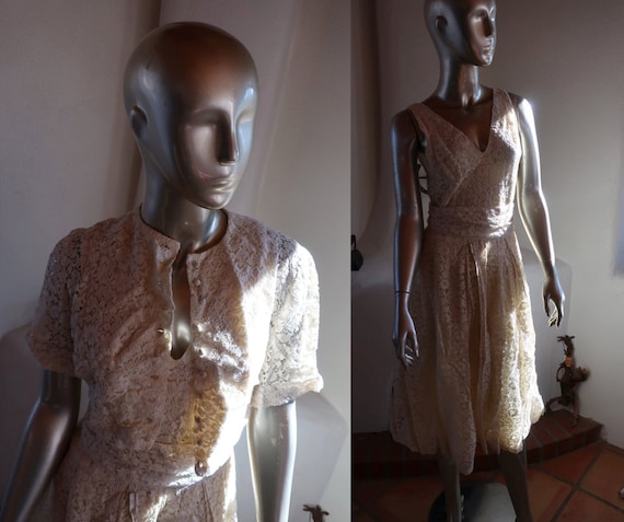 Vintage 1960's Lace Party Dress - Romantic Ivory … - image 1