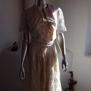 Vintage 1960's Lace Party Dress Romantic Ivory Lace Dress Custom Sleeveless Ecru Lace Dress & Short Sleeved lace Jacket 1960's Bridal image 6