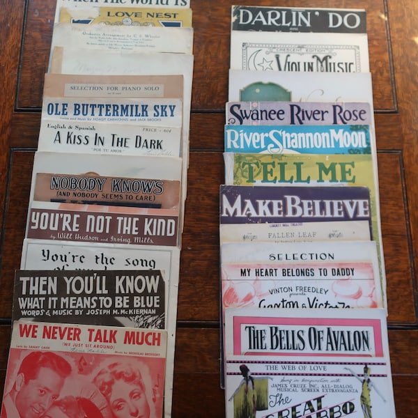 Lot of 25 Vintage Sheet Music 1910's - 1950's - Hollywood, Musicals Scrapbooking, Music Playing, Decorating Large Sheets 12 X 9  Gabbo