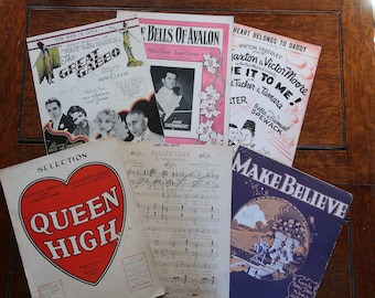 Lot of 25 Vintage Sheet Music 1910's - 1950's - Hollywood, Musicals Scrapbooking, Music Playing, Decorating Large Sheets 12 X 9  Gabbo