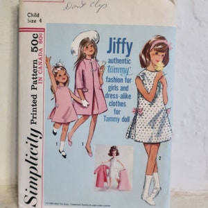 Simplicity 5899 1960&#39;s Girl&#39;s Dress and Coat Pattern and Matching 12 inch Doll Clothes Pattern - Child Size 4 12 inch Doll Clothes Pattern