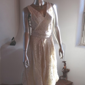 Vintage 1960&#39;s Lace Party Dress - Romantic Ivory Lace Dress - Custom Sleeveless Ecru Lace Dress & Short Sleeved lace Jacket - 1960&#39;s Bridal