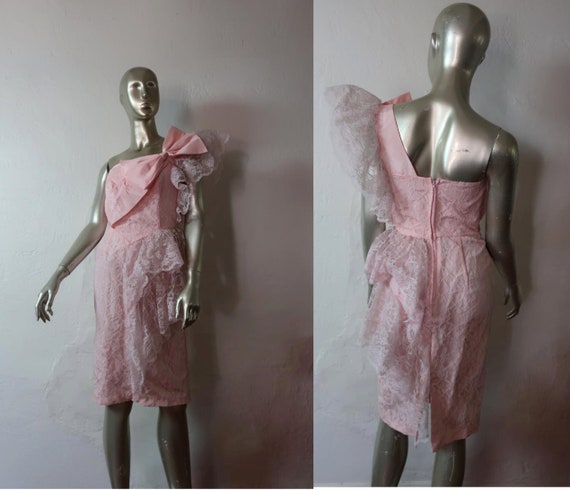 Vintage 1980's Pink Lace Prom Dress - 1980's One S