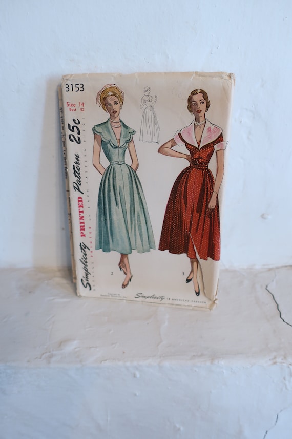Simplicity 3153 1950's Shawl Collar Dress Pattern - Scalloped Collar  Pattern - Rockabilly Pattern - Evening Gown Pattern - Size 14 Bust 32 - Etsy