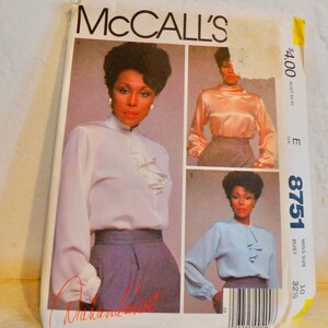McCall&#39;s 8751 1980&#39;s Mandarin Collar Blouse Pattern - Ruffle Front Blouse Pattern - Cowl Neck Blouse Pattern - Size 10 Bust 32.5 Uncut