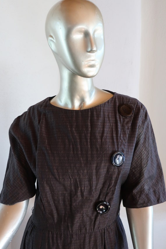 Vintage 1960's Brown Seersucker Dress - Short Sle… - image 4