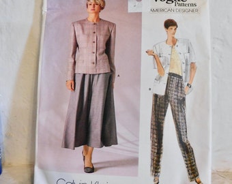 Vogue 1859 1980's Calvin Klein Pattern - Pleated High Waist Pants Pattern - Midi Skirt Pattern - Collarless Jacket Pattern size 10 Bust 32.5