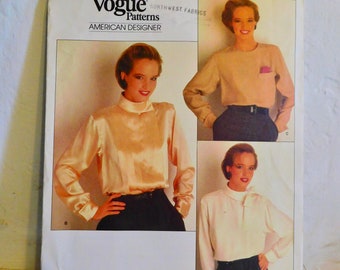 Vogue 1230 1980's Designer Blouse Pattern - 1980's Calvin Klein Designer Blouse Pattern - Multiple Style Options - Size 12 bust 34 Uncut