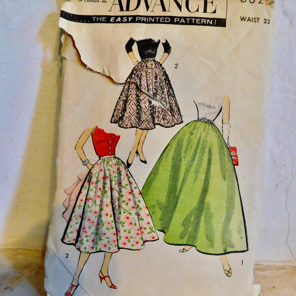 Advance 8020 1950's Circle Skirt Pattern - Mid or Maxi Circle Skirt Pattern - Day or Evening Length Circle Skirt Pattern Waist 23 Size 10