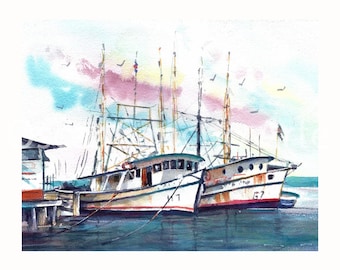 Handmade Original Watercolor Paintings Inspired by Costa Rican Scenes - Los Camaroneros