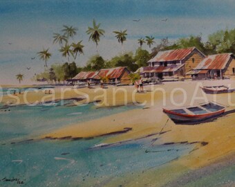 Handmade Original Watercolor Paintings Inspired by Costa Rican Beach - Puerto Viejo No.2