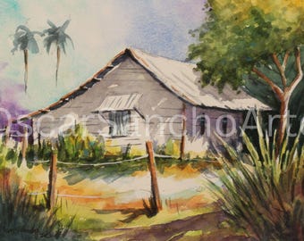 Handmade Original Watercolor Paintings Inspired by Costa Rican Scenes - Casa Blanca No. 2