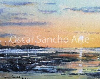 Handmade Original Watercolor Paintings Inspired by Costa Rican Scenes - Atardecer en Quepos