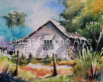 Handmade Original Watercolor Paintings Inspired by Costa Rican Scenes - Casa Blanca