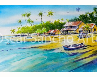 Handmade Original Watercolor Paintings Inspired by Costa Rican Beach - Puerto Viejo No.1
